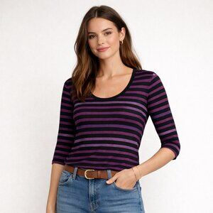 Veronica Beard Poppy Metallic Stripe Scoop Neck Top Size Small